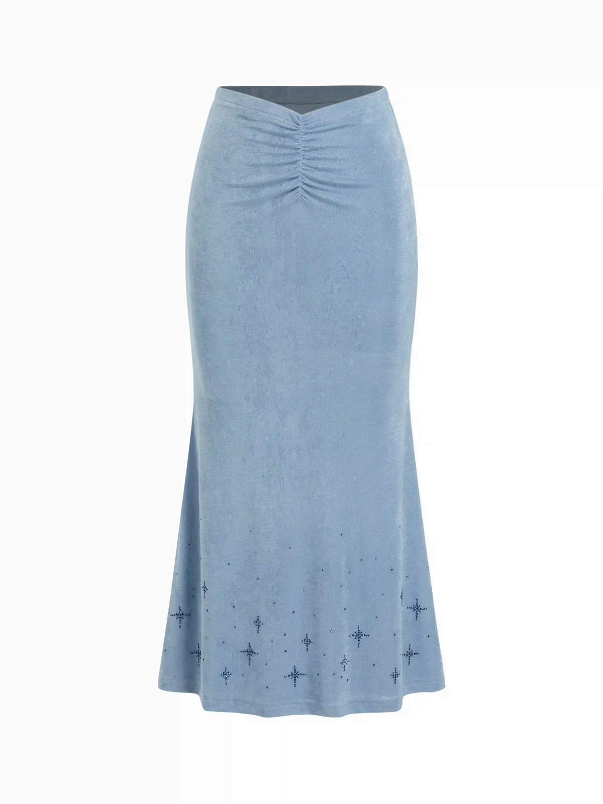 Textured Mid Rise Star Graphic Ruched Mermaid Maxi Skirt