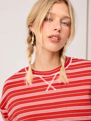 Cotton-blend Stripe Round Neckline Long Sleeve Tee