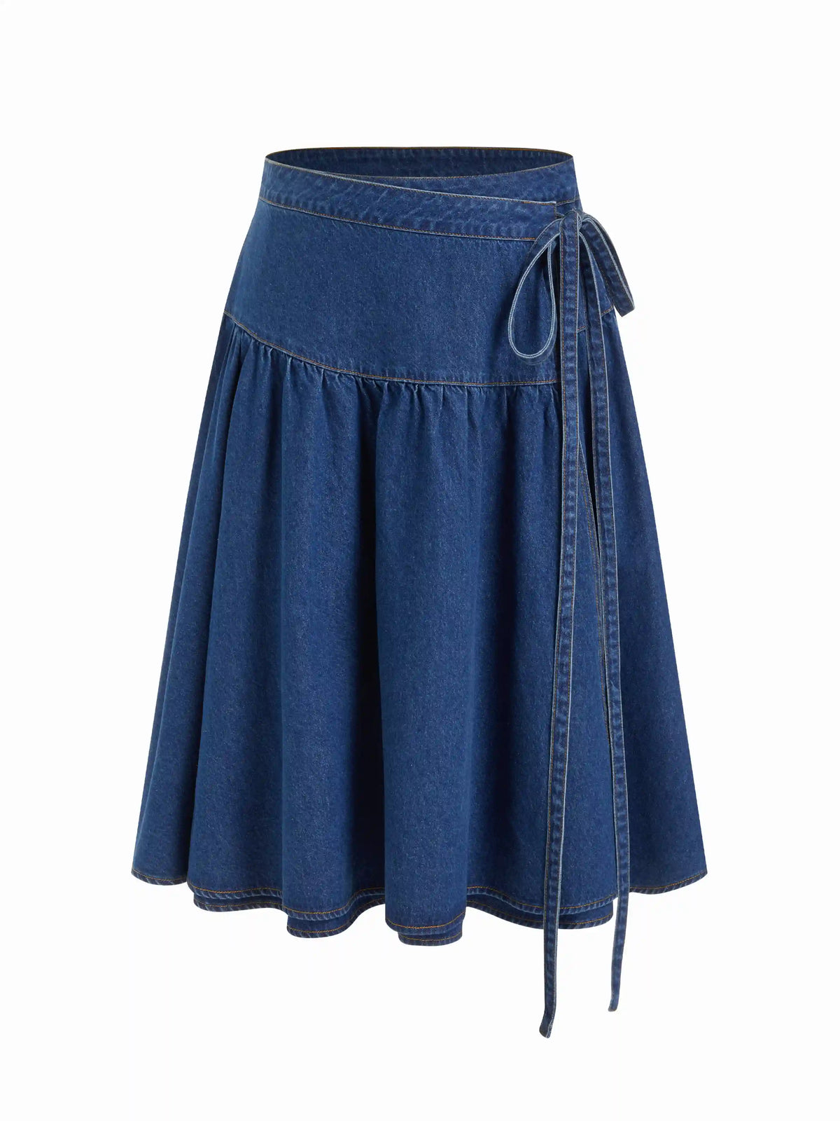 Denim Mid Rise Wrap Tie Side Midi Skirt Curve & Plus