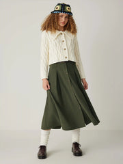 Corduroy Button Maxi Skirt with Belt
