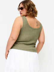U-neckline Lace Trim Bowknot Tank Top Curve & Plus