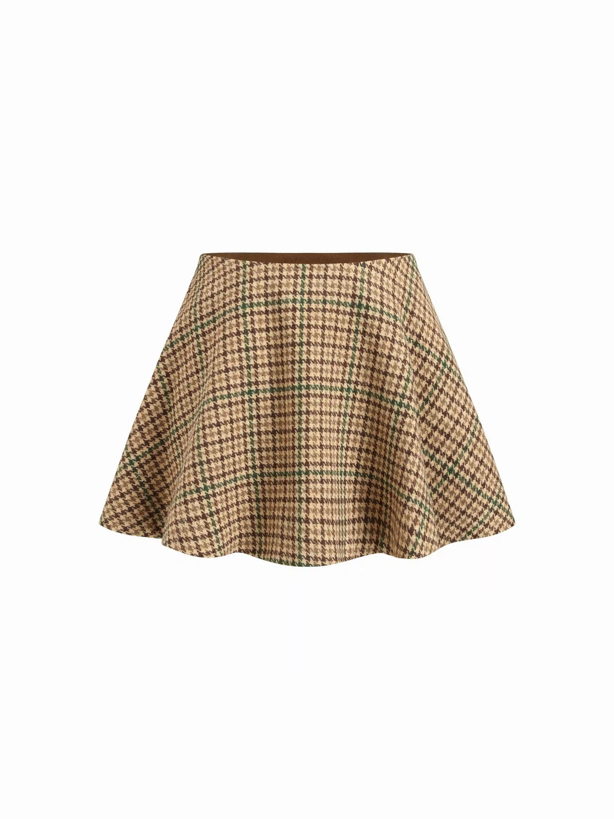 Wool-blend Mid Rise Houndstooth A-line Flared Mini Skirt