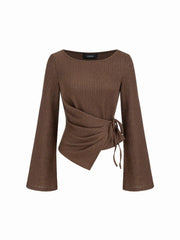 Texture Round Neckline Asymmetrical Hem Top & Mid Rise Elastic Waist Wide Leg Trousers Set