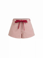 Cotton-blend Low Rise Stripe Bowknot Shorts