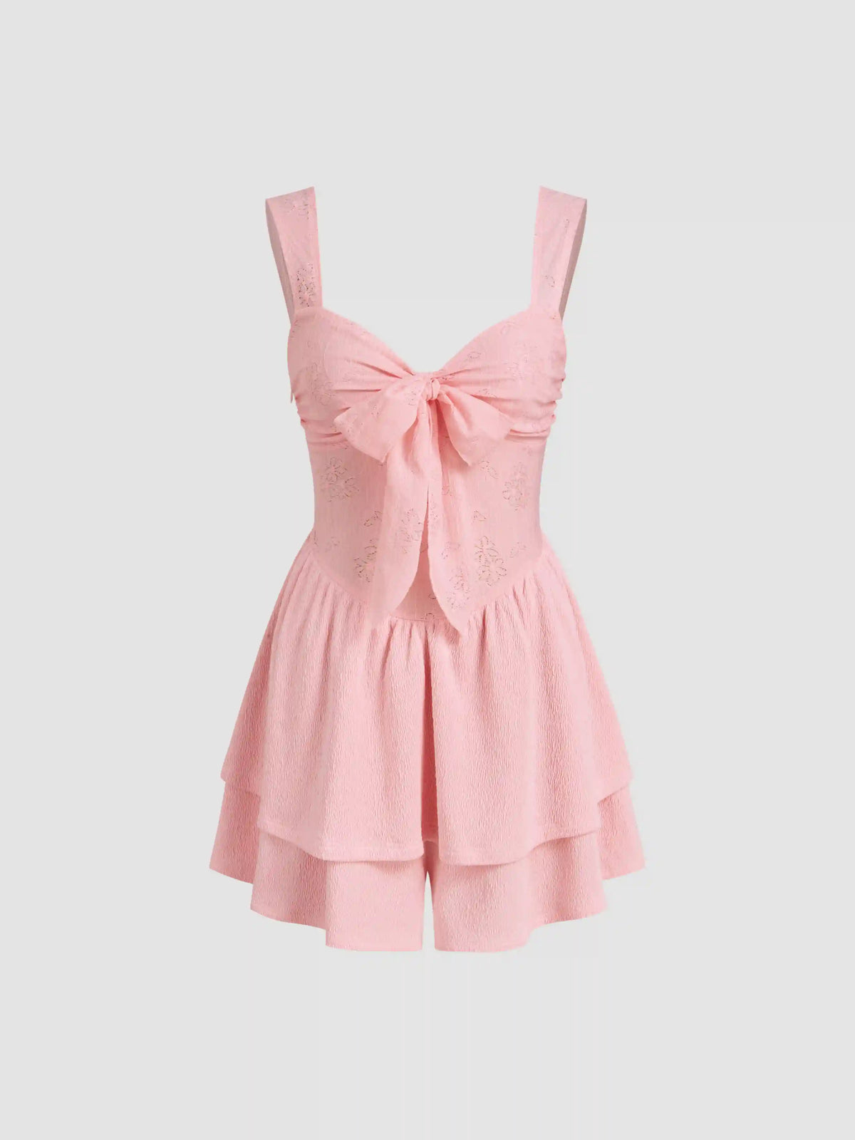 Scoop Neckline Jacquard Bowknot Romper