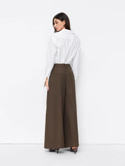 Mid Rise Asymmetrical Button Pleated Wide Leg Trousers