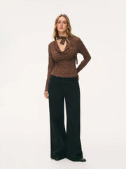 Cowl Neck Knotted Polka Dot Long Sleeve Tee