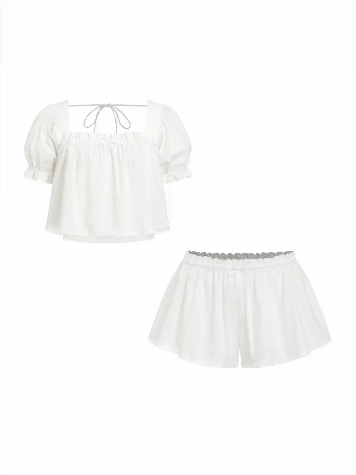 Cotton Puff Sleeve Crop Top & Low Rise Shorts Loungewear Set