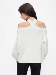 Knit Halter Neckline Long Sleeve Top