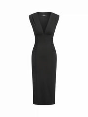 Jersey V-Neck Ruched Split Maxi Dress
