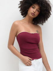 Cotton-blend Rosette Ruched Tube Top