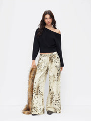 Denim Low Rise Leopard Wide Leg Oversized Jeans