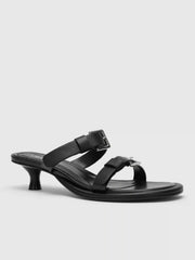 Faux Leather Double Buckle Strap Stiletto Heeled Sandals