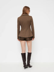 V-neck Cinched Waist Pleated Blazer
