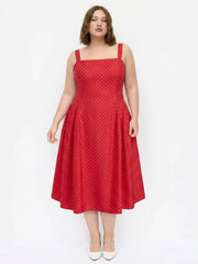 Sculptural Square Neck Spots Polka Dot A-line Maxi Dress Curve & Plus