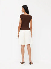 Cowl Neck Ruched Metal Detail Top