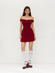 Velvet Off-shoulder Solid Zipper Mini Dress