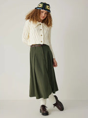 Corduroy Button Maxi Skirt with Belt