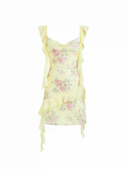 Lace Floral Sweetheart Ruffle Sleeve A-line Mini Dress