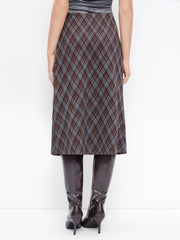 Mid Rise Plaid Half Zip Pencil Midi Skirt