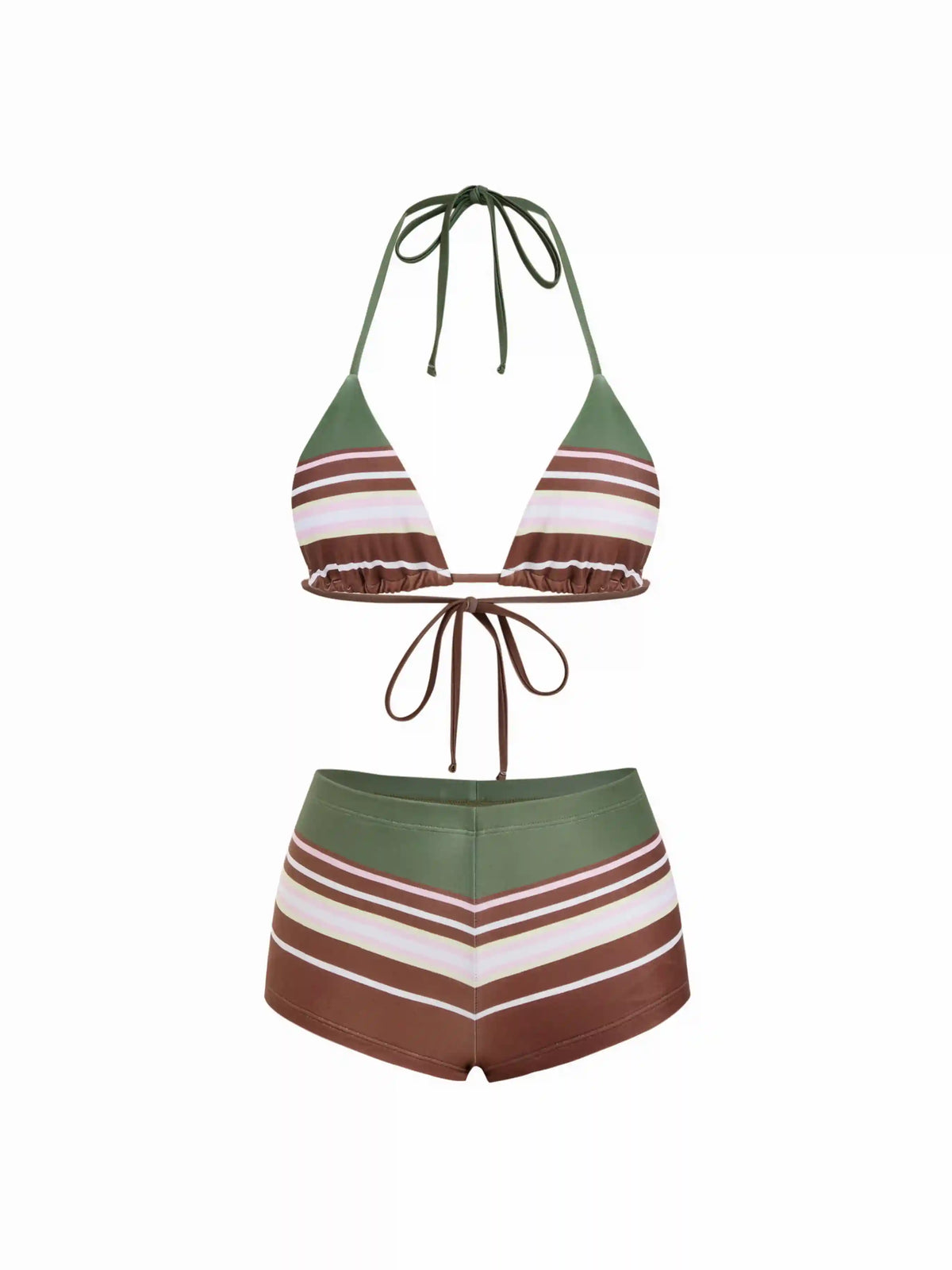 High Stretch Geometric Stripe Drawstring Triangle Bikini Set