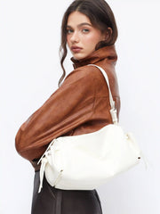 DOUBLE POCKETS FAUX LEATHER  SHOULDER BAG
