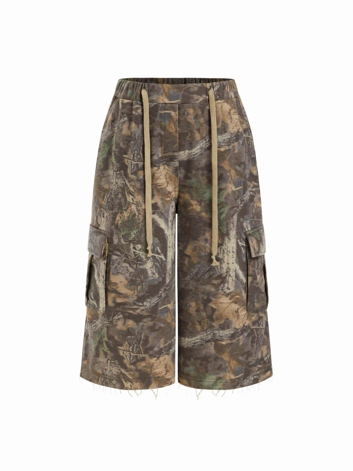 Cotton-blend Mid Rise Camo Drawstring Baggy Bermuda Pants