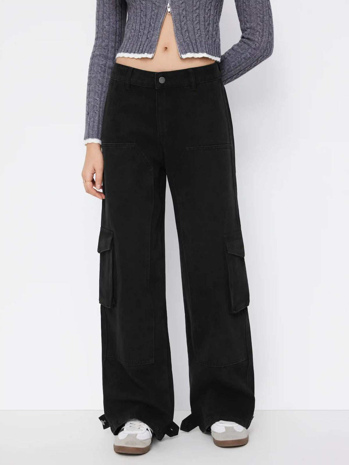 Two Way Denim Low Rise Cargo Jeans