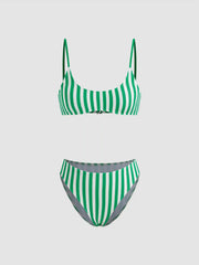 Terry U-neckline Stripe Bracelet Bikini Set & Cover Up Shorts