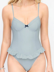Sweetheart Bowknot Peplum Hem One Piece Swimsuit