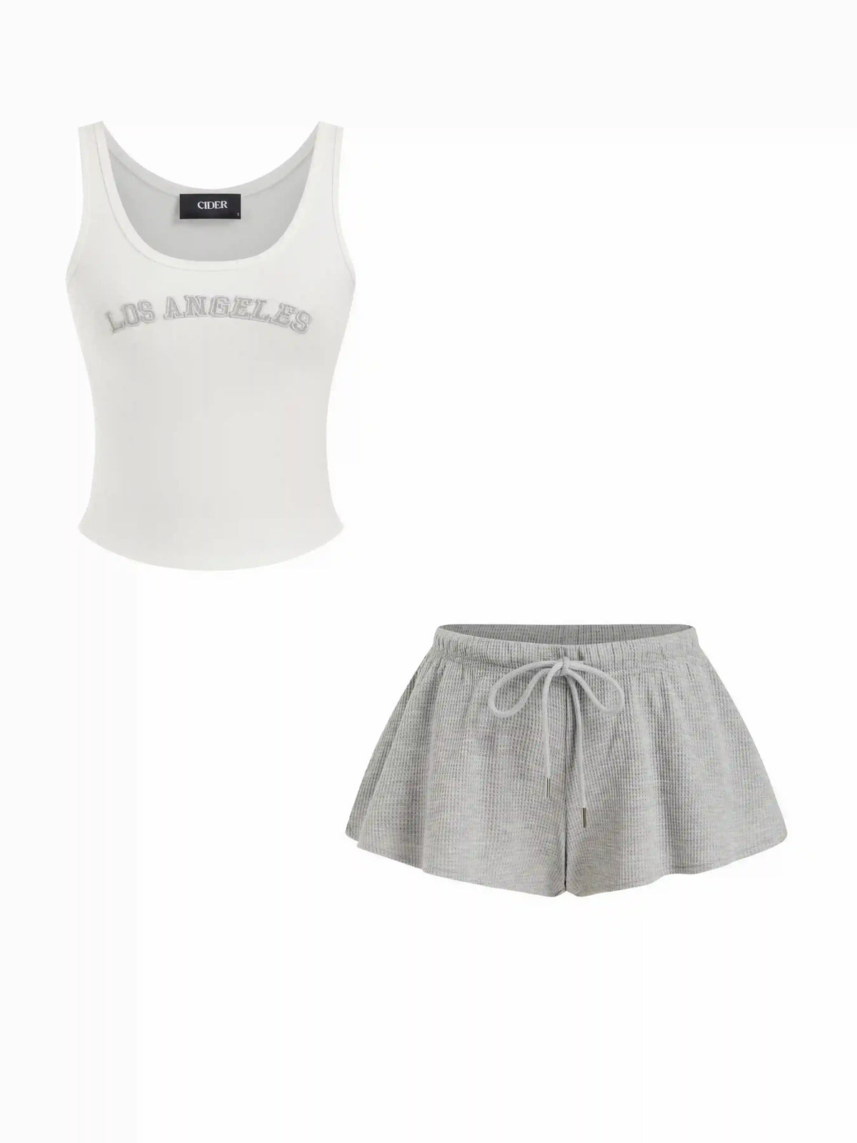 BROOKLYN Cotton-blend U-neckline Graphic Tank Top & Low Rise Knotted Wide Leg Shorts