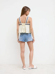 Cotton-blend Square Neck Aztec Tank Top