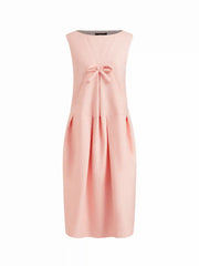 Tweed Boat Neck Bowknot Pleated Midi Dress