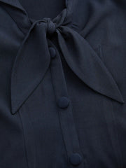 Collar Knotted Split Puff Sleeve Crop Top