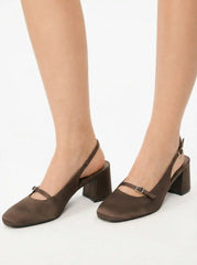 ROUND TOE SLINGBACK CHUNKY HEELS