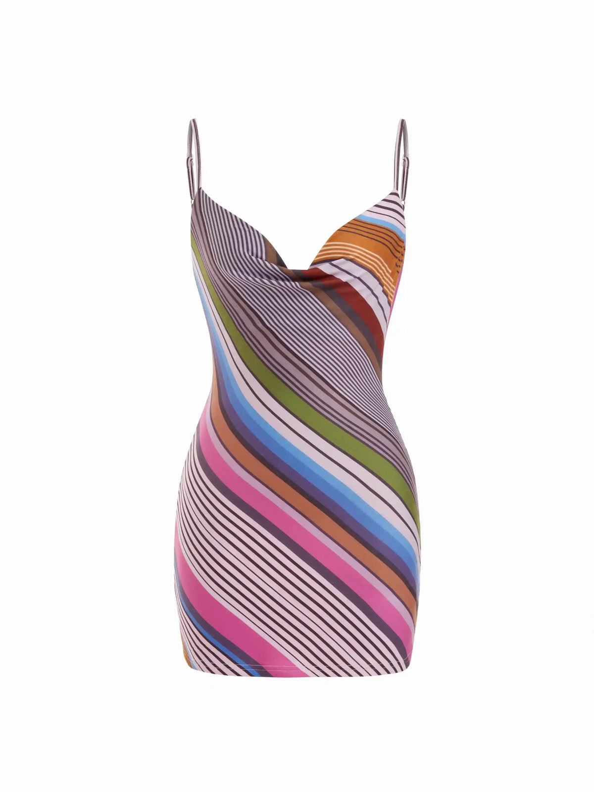 Striped Cowl Neck Cami Mini Dress