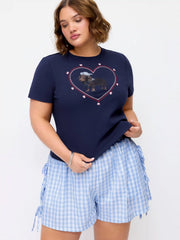 Cotton-blend Mid Rise Gingham Drawstring Shorts Curve & Plus