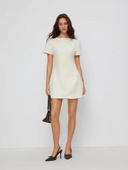 Round Neckline Puff Sleeve Mini Straight Dress