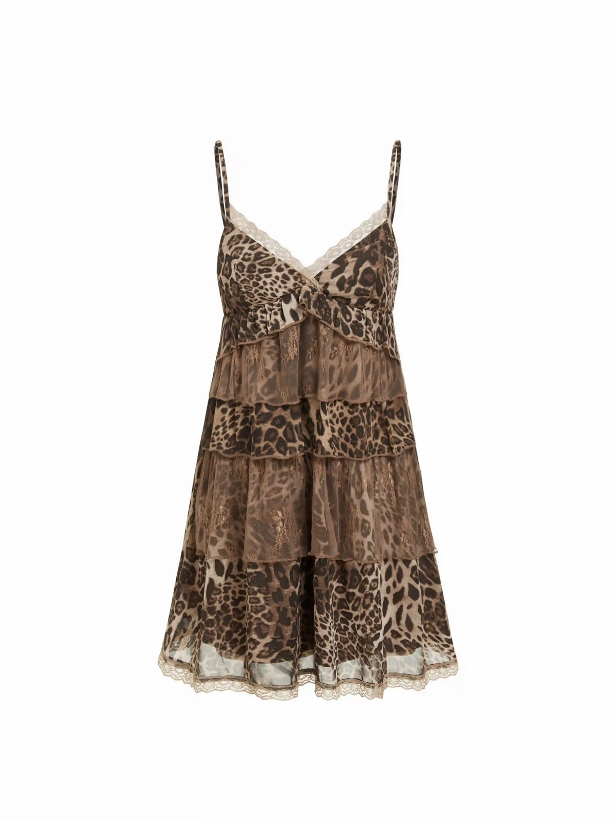Chiffon Leopard Print Sweetheart Ruffled Tiered Mini Dress