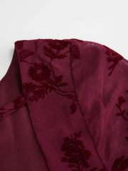 Velvet Boat Neck Floral Lace Backless Tie Back Maxi Dress