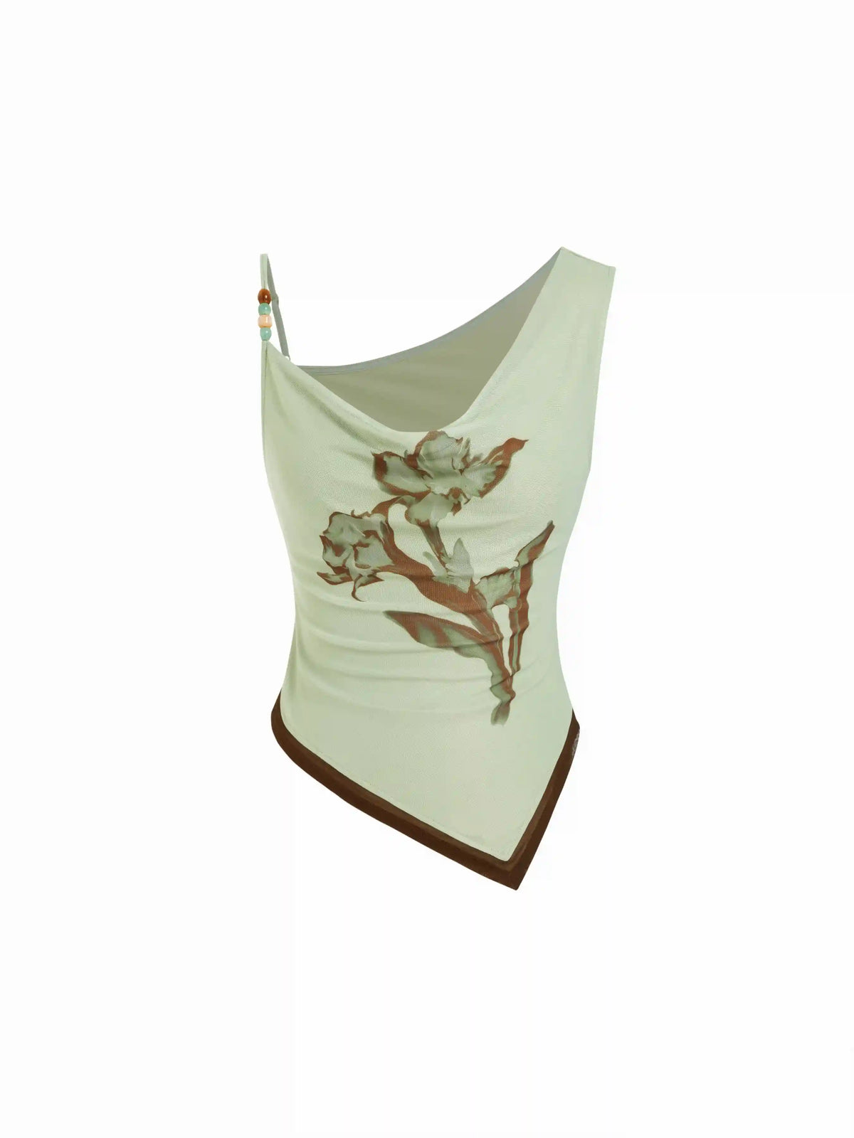 Floral Graphic Asymmetrical Neck Beaded Top