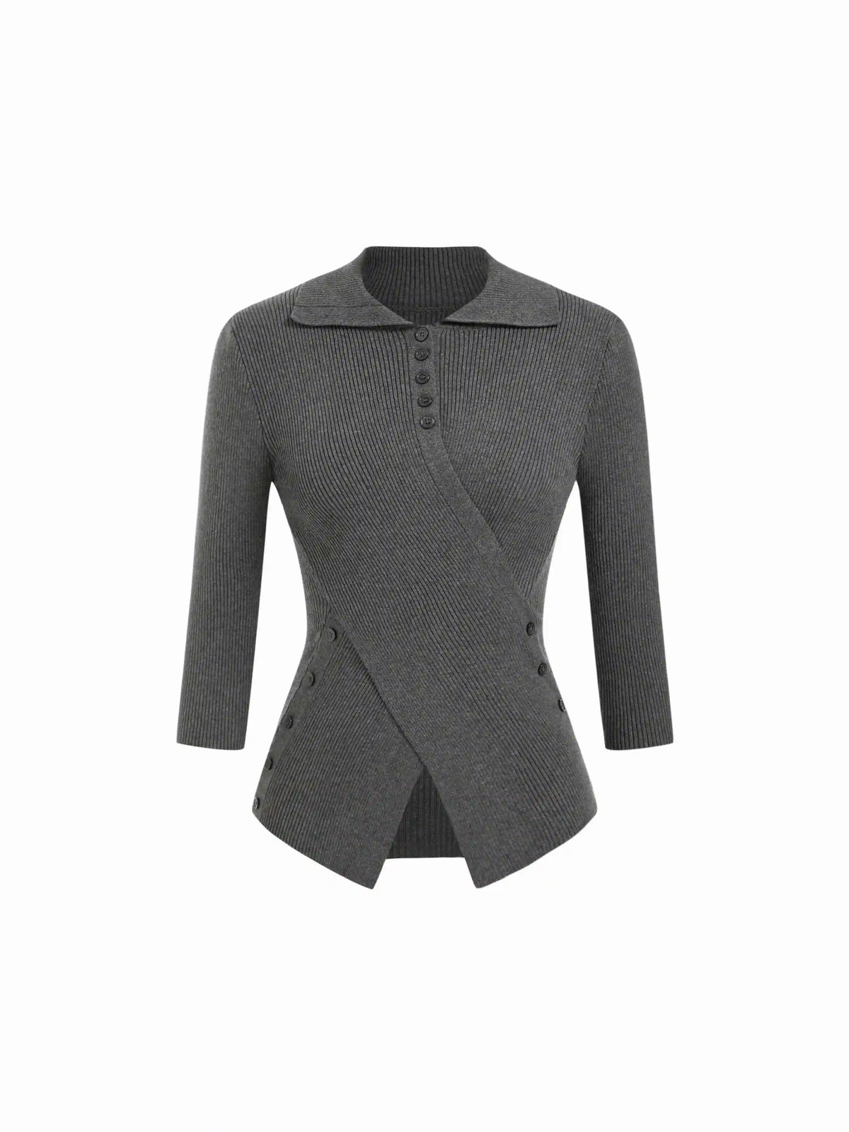 Knit Collar Cinched Waist Asymmetrical Hem Top