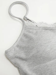 High Stretch Scoop Neckline Lace Trim Cami Flared Mini Dress