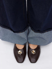 FAUX LEATHER FLOWER DECOR FLATS
