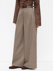 Jacquard Low Rise Houndstooth Pleated Wide Leg Trousers With Belt