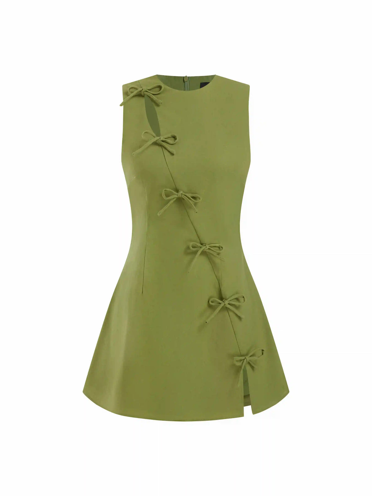 Cotton-blend Round Neckline Knotted Split Mini Dress