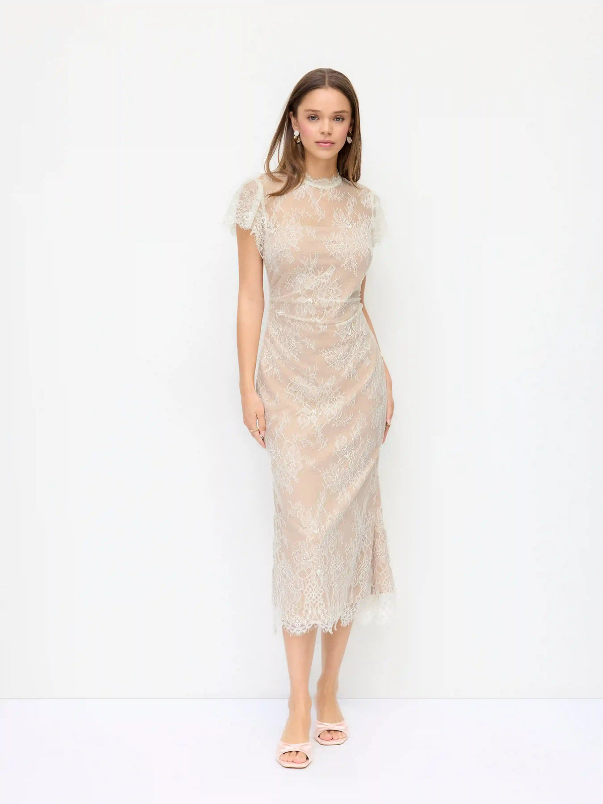 Lace Mandarin Neck Mermaid Midi Dress
