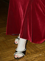 FAUX PEARL SATIN HEELS
