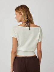 Knit Wool-blend Off-shoulder Short Sleeve Oversized Top