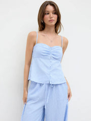 Stripe Shirred Cami Top & Mid Rise Elastic Waist Straight Leg Trousers Set